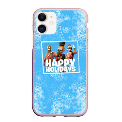 Чехол iPhone 11 матовый Happy holidays Fortnite, цвет: 3D-светло-розовый