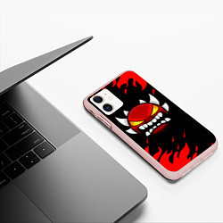 Чехол iPhone 11 матовый Geometry Dash: Demon Red Fire, цвет: 3D-светло-розовый — фото 2