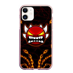 Чехол iPhone 11 матовый Geometry Dash: Fire Chains, цвет: 3D-светло-розовый