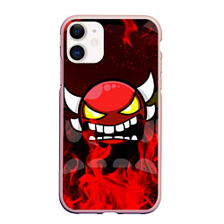 Чехол iPhone 11 матовый GEOMETRY DASH RAGE SMLIE LEVELS RED FIRE, цвет: 3D-светло-розовый