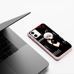 Чехол iPhone 11 матовый Токийский Гуль на фоне Иероглифов Tokyo Ghoul, цвет: 3D-светло-розовый — фото 2