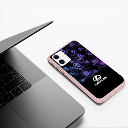 Чехол iPhone 11 матовый LEXUS LOGO NEON PATTERN, цвет: 3D-светло-розовый — фото 2