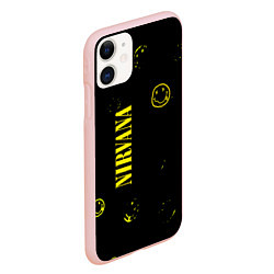 Чехол iPhone 11 матовый Nirvana паттерн смайлы, цвет: 3D-светло-розовый — фото 2
