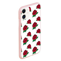Чехол iPhone 11 матовый Цветы Красные Розы На Белом Фоне, цвет: 3D-светло-розовый — фото 2