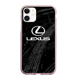 Чехол iPhone 11 матовый Lexus - следы шин, цвет: 3D-светло-розовый