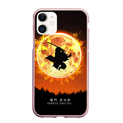 Чехол iPhone 11 матовый КЛИНОК, РАССЕКАЮЩИЙ ДЕМОНОВ Танджиро Камадо, цвет: 3D-светло-розовый