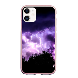 Чехол iPhone 11 матовый Purple Lightning, цвет: 3D-светло-розовый