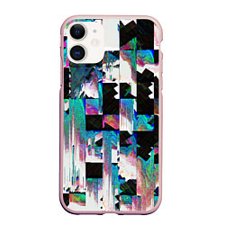 Чехол iPhone 11 матовый Glitch Abstract squares Глитч Абстрактные квадраты, цвет: 3D-светло-розовый