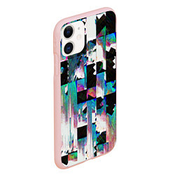 Чехол iPhone 11 матовый Glitch Abstract squares Глитч Абстрактные квадраты, цвет: 3D-светло-розовый — фото 2