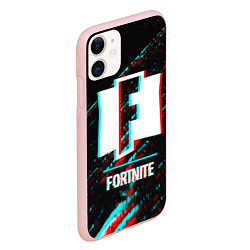 Чехол iPhone 11 матовый Fortnite в стиле Glitch Баги Графики на темном фон, цвет: 3D-светло-розовый — фото 2