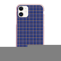 Чехол iPhone 11 матовый Синий с горчичным в клетку, цвет: 3D-светло-розовый