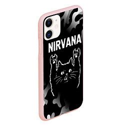 Чехол iPhone 11 матовый Группа Nirvana и рок кот, цвет: 3D-светло-розовый — фото 2
