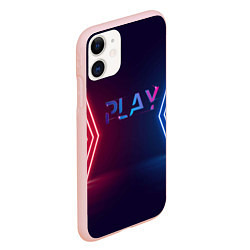 Чехол iPhone 11 матовый Play неоновые буквы и красно синие полосы, цвет: 3D-светло-розовый — фото 2