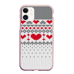 Чехол iPhone 11 матовый Узор с сердечками, цвет: 3D-светло-розовый