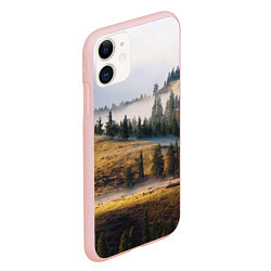 Чехол iPhone 11 матовый Туман в горах, цвет: 3D-светло-розовый — фото 2