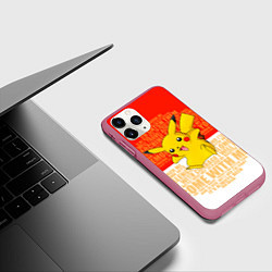 Чехол iPhone 11 Pro матовый Pikachu, цвет: 3D-малиновый — фото 2