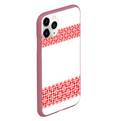 Чехол iPhone 11 Pro матовый Славянский орнамент (на белом), цвет: 3D-малиновый — фото 2