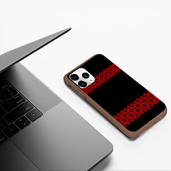 Чехол iPhone 11 Pro матовый Славянский орнамент (на чёрном), цвет: 3D-коричневый — фото 2