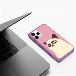 Чехол iPhone 11 Pro матовый Grumpy cat pink, цвет: 3D-фиолетовый — фото 2