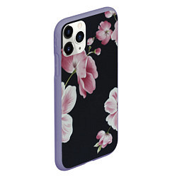 Чехол iPhone 11 Pro матовый Цветы на черном фоне, цвет: 3D-серый — фото 2
