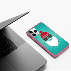 Чехол iPhone 11 Pro матовый Санта хипстер, цвет: 3D-малиновый — фото 2