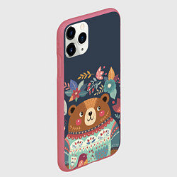 Чехол iPhone 11 Pro матовый Осенний медведь, цвет: 3D-малиновый — фото 2