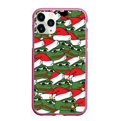 Чехол iPhone 11 Pro матовый Sad frog new year, цвет: 3D-малиновый