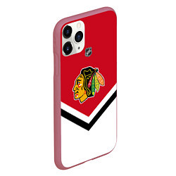 Чехол iPhone 11 Pro матовый NHL: Chicago Blackhawks, цвет: 3D-малиновый — фото 2
