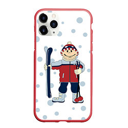 Чехол iPhone 11 Pro матовый Лыжник, цвет: 3D-красный