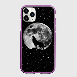 Чехол iPhone 11 Pro матовый Лунный волк, цвет: 3D-фиолетовый
