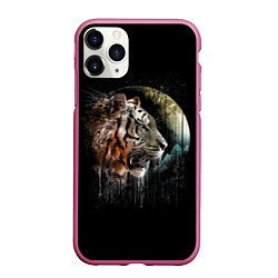 Чехол iPhone 11 Pro матовый Космический тигр, цвет: 3D-малиновый