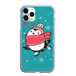 Чехол iPhone 11 Pro матовый Пингвинчик на коньках, цвет: 3D-светло-сиреневый