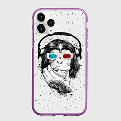 Чехол iPhone 11 Pro матовый Обезьяна в наушниках