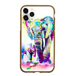 Чехол iPhone 11 Pro матовый Акварельные слоны, цвет: 3D-коричневый