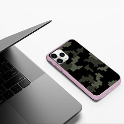 Чехол iPhone 11 Pro матовый Камуфляж пиксельный: черный/серый, цвет: 3D-розовый — фото 2