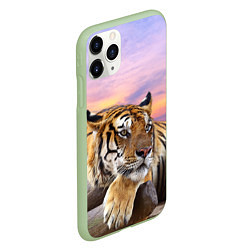 Чехол iPhone 11 Pro матовый Тигр на закате, цвет: 3D-салатовый — фото 2
