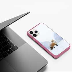 Чехол iPhone 11 Pro матовый Лиса на снегу, цвет: 3D-малиновый — фото 2
