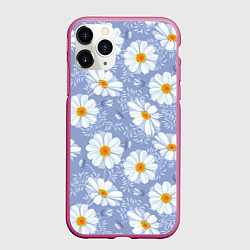 Чехол iPhone 11 Pro матовый Нежные ромашки, цвет: 3D-малиновый
