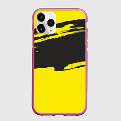 Чехол iPhone 11 Pro матовый Чёрно-жёлтый, цвет: 3D-малиновый
