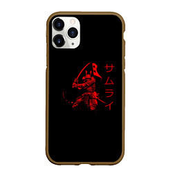 Чехол iPhone 11 Pro матовый Японские иероглифы - самурай, цвет: 3D-коричневый