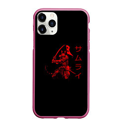 Чехол iPhone 11 Pro матовый Японские иероглифы - самурай, цвет: 3D-малиновый