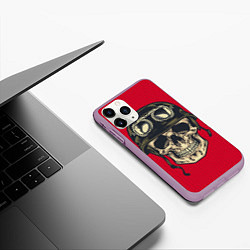 Чехол iPhone 11 Pro матовый Череп байкера, цвет: 3D-сиреневый — фото 2