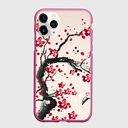 Чехол iPhone 11 Pro матовый Сакура, цвет: 3D-малиновый