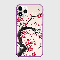 Чехол iPhone 11 Pro матовый Сакура, цвет: 3D-фиолетовый