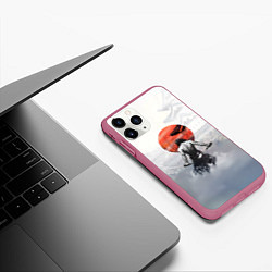 Чехол iPhone 11 Pro матовый Японский самурай, цвет: 3D-малиновый — фото 2