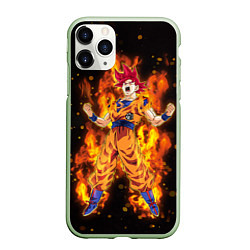 Чехол iPhone 11 Pro матовый Fire Goku, цвет: 3D-салатовый