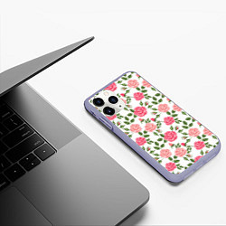 Чехол iPhone 11 Pro матовый Розы Паттерн, цвет: 3D-светло-сиреневый — фото 2