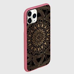 Чехол iPhone 11 Pro матовый Золотая мандала, цвет: 3D-малиновый — фото 2