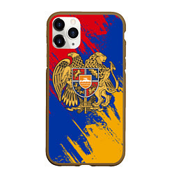 Чехол iPhone 11 Pro матовый Герб и флаг Армении, цвет: 3D-коричневый