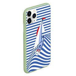 Чехол iPhone 11 Pro матовый Полосатый рейс, цвет: 3D-салатовый — фото 2